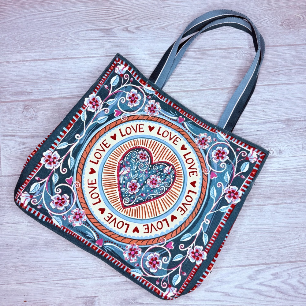 Brighton Bella Tile Tote bag purse “ all you need is love “ beach bag